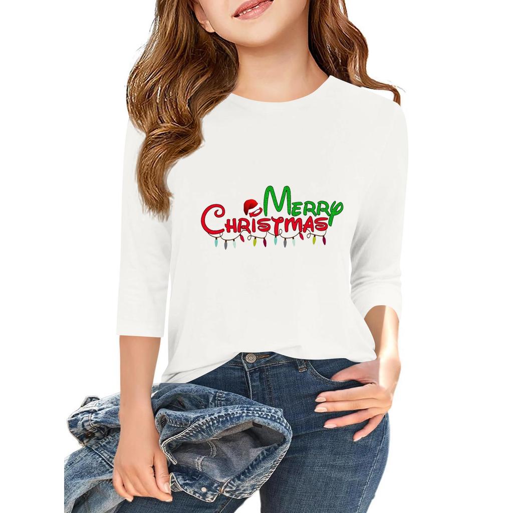 Tricou casual cu mâneci 3/4 pentru copii, cu gât rotund și imprimeu pentru Ziua Independenței