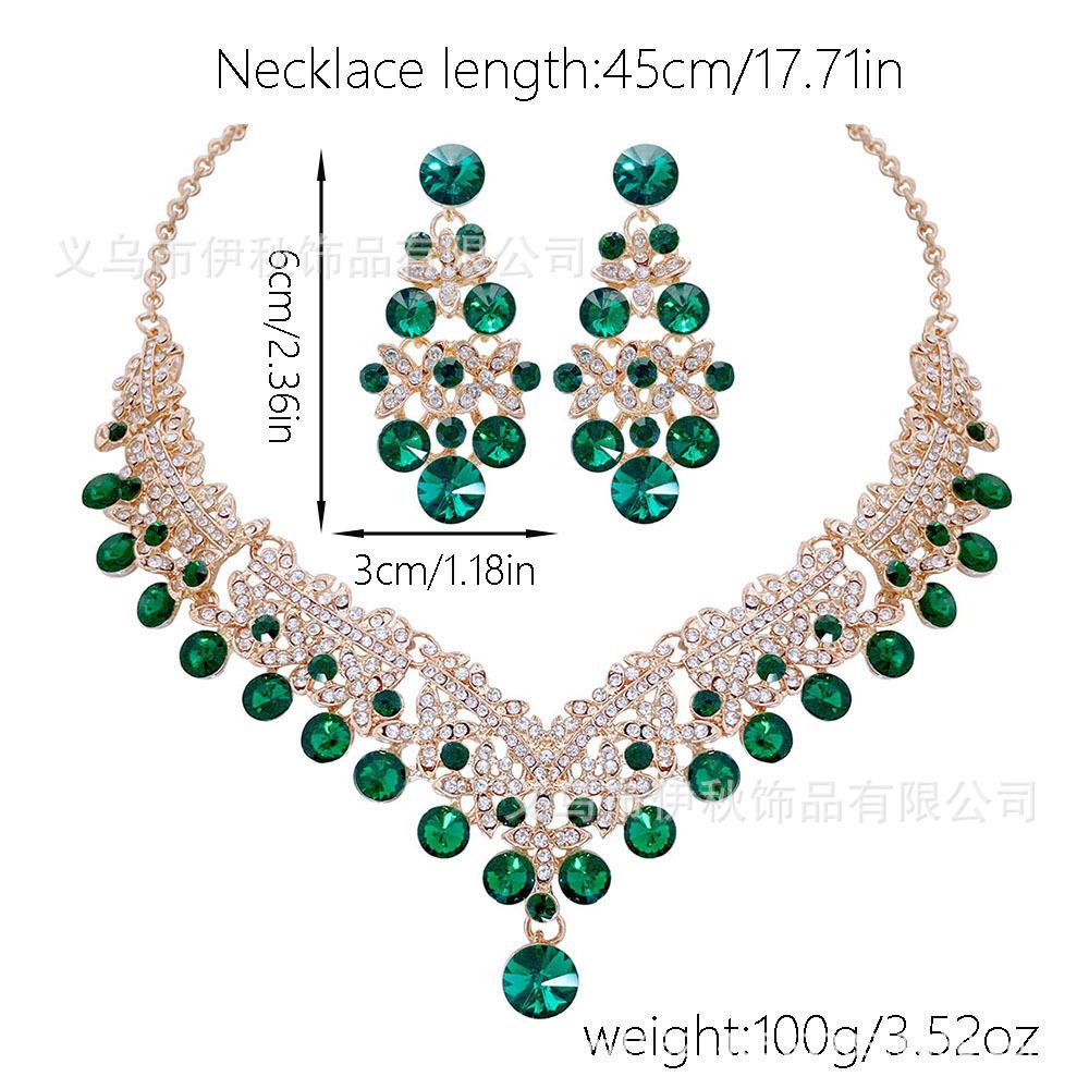 Exquisite Colored Rhinestone Necklace Earrings Set Party Dress Accessories Necklace