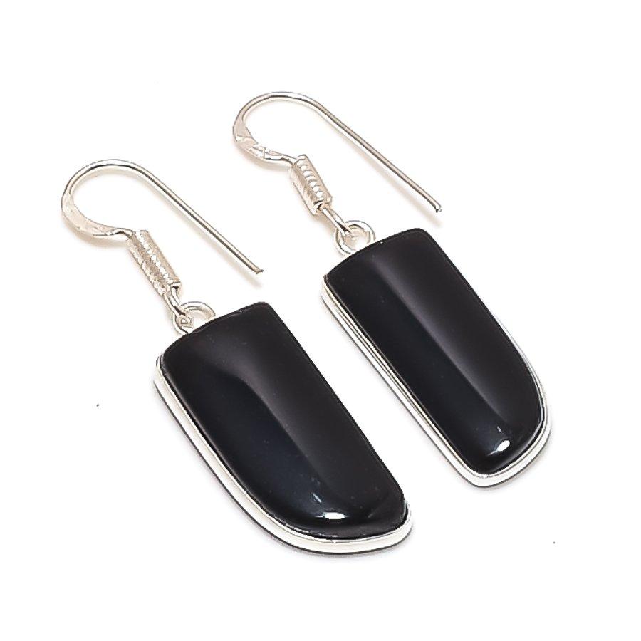 

Natural Black Onyx Gemstone 925 Sterling Silver Jewelry Earring 1.69 AE-12027