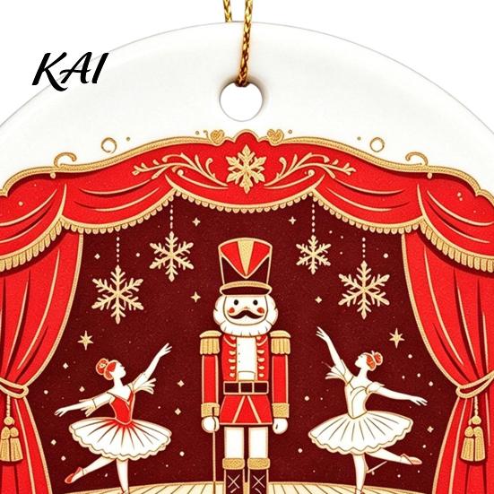 Festive Home Decor Ceramic Christmas Ornament, 2D Double Sided Cowboy/Nutcracker/Holy Berry Hanging Holiday Window Decorations Ornament for
