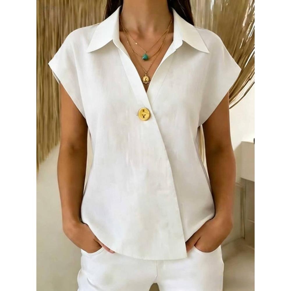 Summer V-neck, slimming, loose-fit women’s shirts and T-shirts S белый