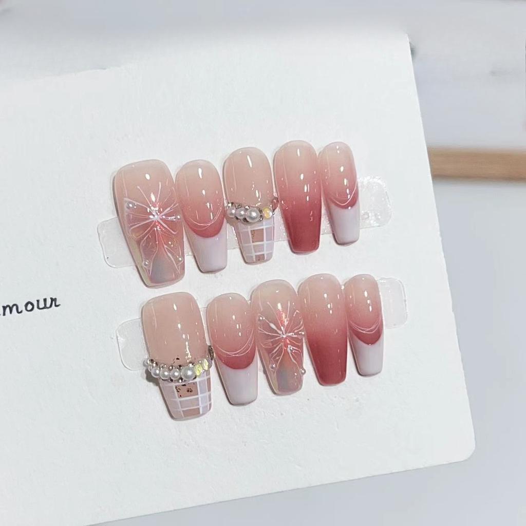 Bingxin Butterfly Wearing Armor Sweet and Cool Hot Girl Fake Nail Gradient French Nail Plate Removable Advanced Nail Art