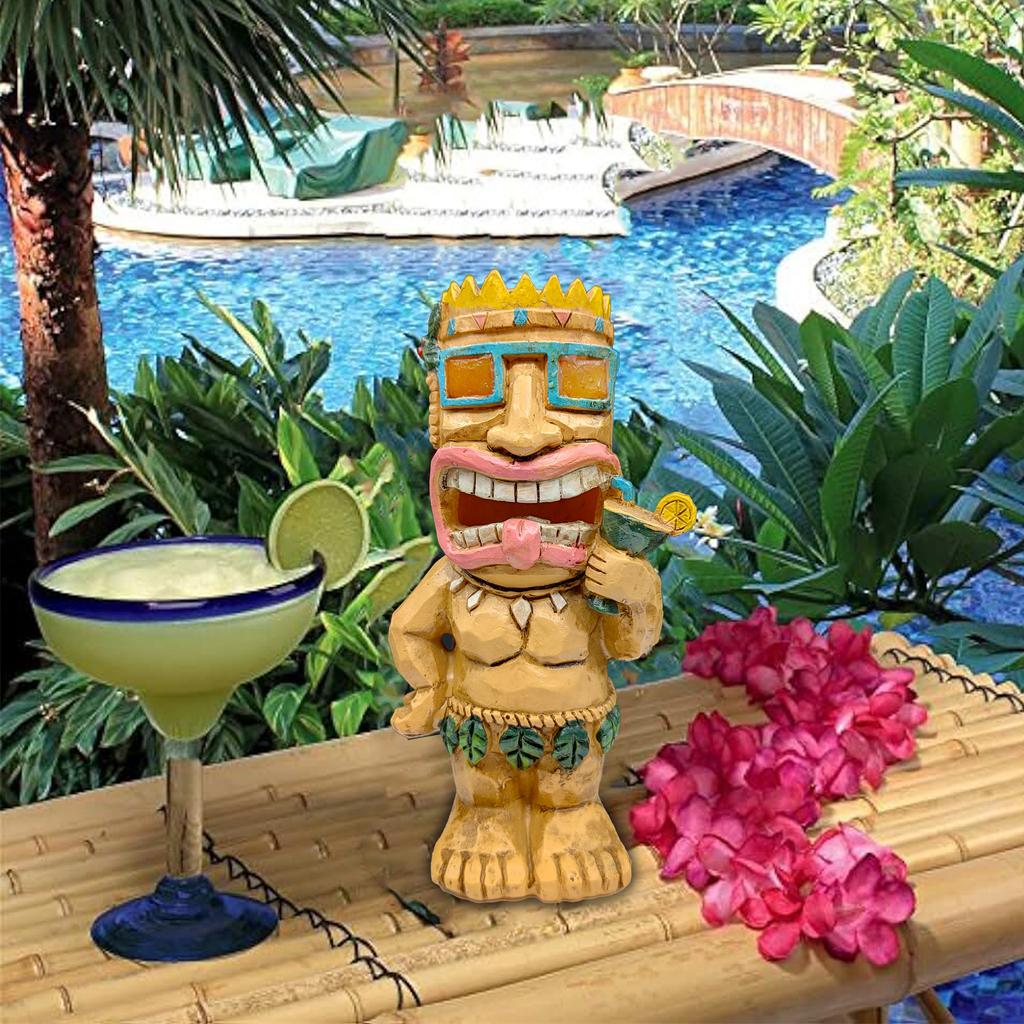 Tiki totemová dekorace na havajskou párty, solární tiki světla venkovní sochy na zahradu, tropická dekorace, zahradní sochy na venkovní terasu