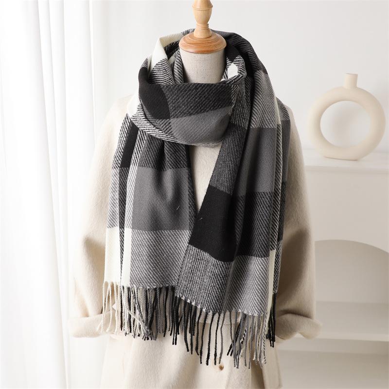 Plaid Imitation Cashmere Blanket Winter Women Scarf Designer Thick Warm Pashmina Shawl Wraps Tassel Poncho Stoles Echarpe Unisex