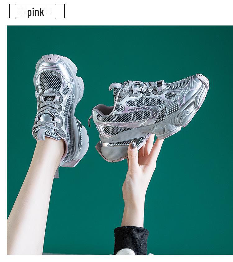 Women's 2024 Spring Fashion Height-Enhancing Breathable Mesh Dad Shoes: Versatile Soft-Soled Thick-Sole Casual Sports Footwear