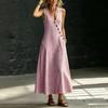 Women's Casual Sleeveless V Neck Maxi Dress with Vertical Stripes Button Detail Side Pockets Comfortable Loose Fit Summer Dress