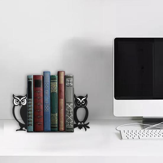 1 Pair Cute Cat-Shaped Bookends Decorative Wooden Book Stoppers for Shelves Desks Corner Shelf Organizer Adorable Home Office Decor Gift for Cat