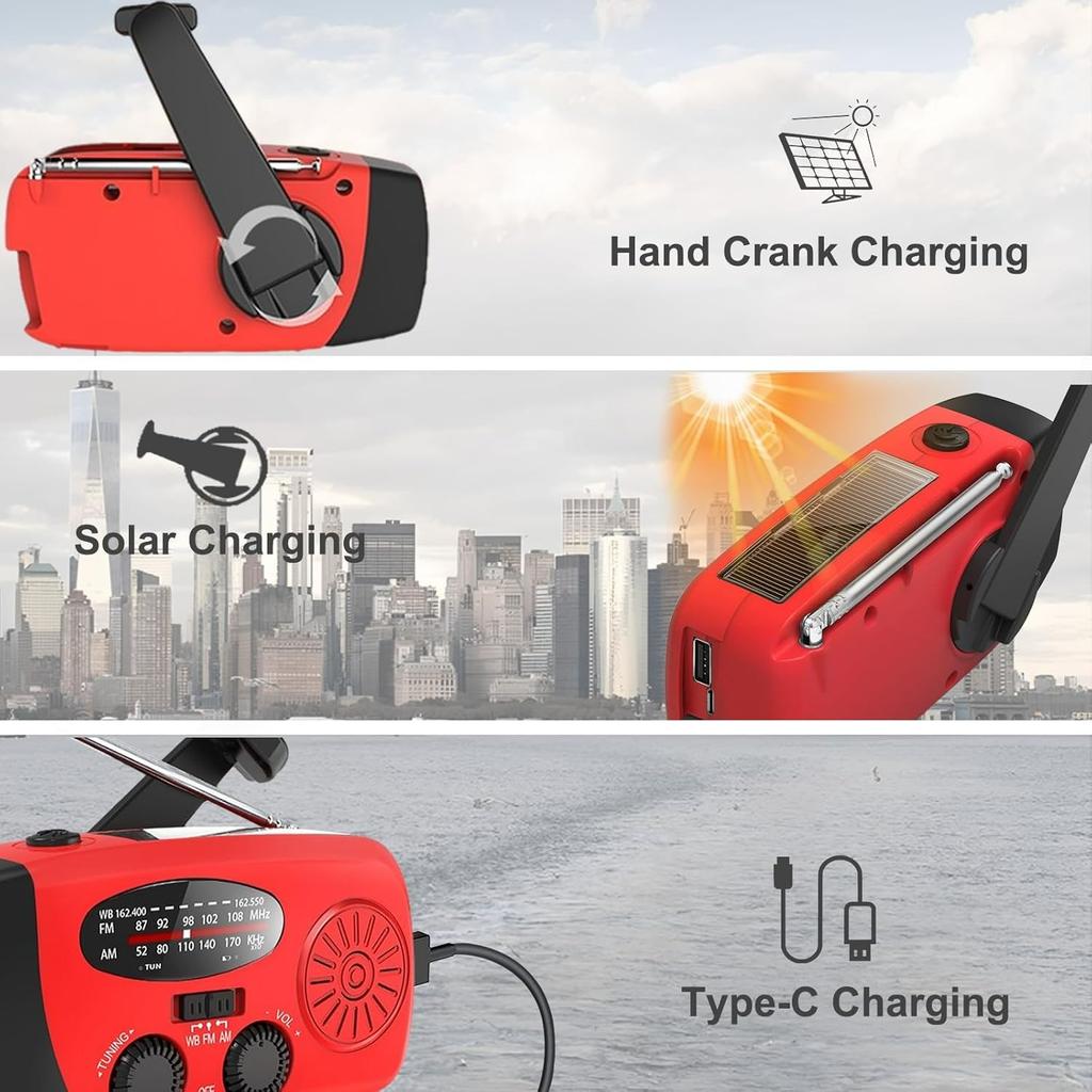 Solar Hand Crank Emergency Weather Radio,NOAA/AM/FM Portable Radio with 3 LED Flashlight 2000mAh Power Bank Cellphone Charger
