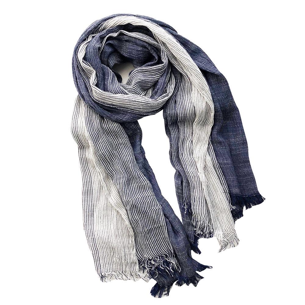 Japanese & Korean Style Autumn/Winter Unisex Striped Scarf In Cotton, Linen & Silk