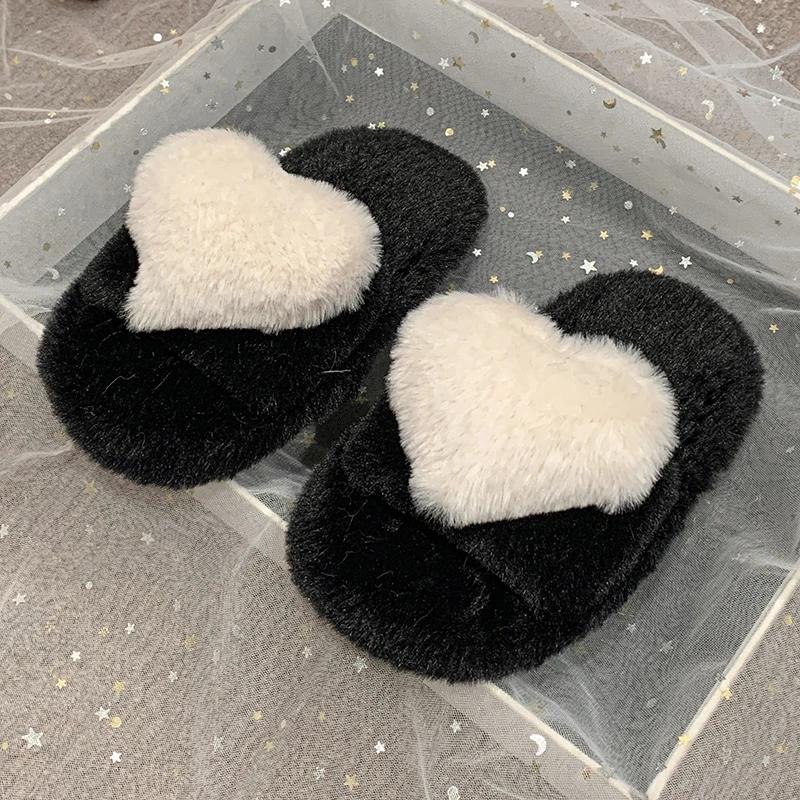 2024 Children Plush Shoes for Girl Winter New Sweet Love Fashion Korean Style Soft Anti-slippery Chic Versatile Outside Slippers