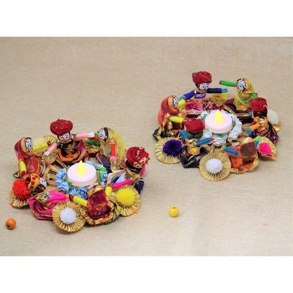 Handmade Recycled Material Rajasthani Raja Rani Puppet/Dolls Diyas Tealight/Diya/Diwali Diya/Idol Diyas Holders Gift for Diwali, Home Decor(Pack of 2)
