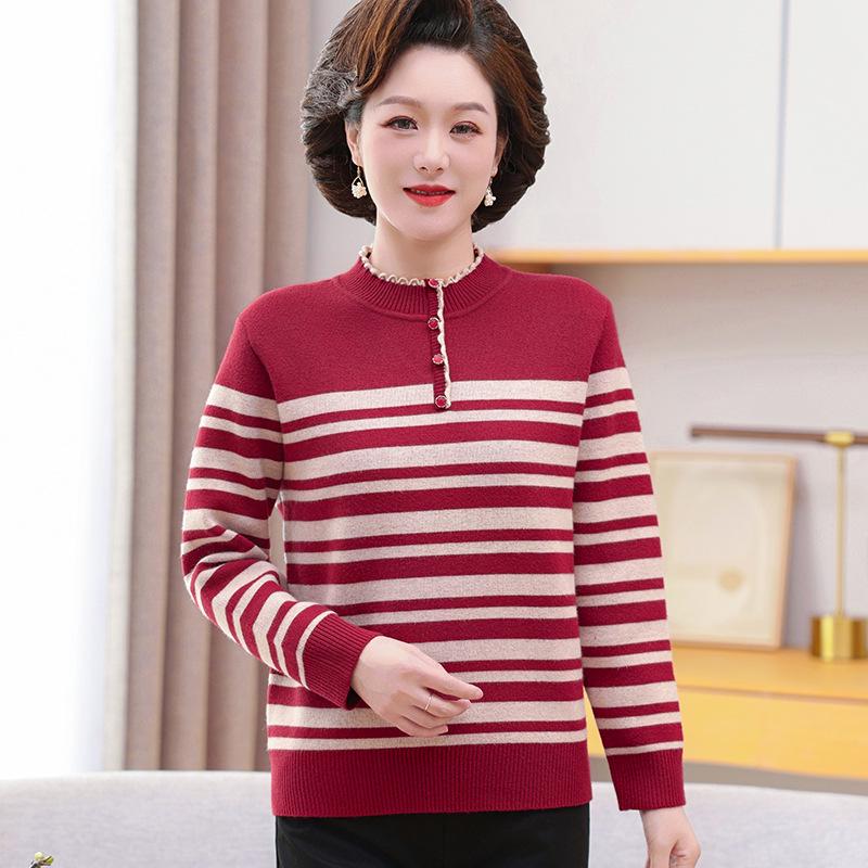 Mom's Winter 2024 Fleece-Lined Fashionable One-Piece Sweater for Middle-Aged & Elderly Women