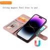 For iPhone 15 Pro Max Case 2 in 1 Detachable Magnetic Leather Wallet Mobile Cover with Strap