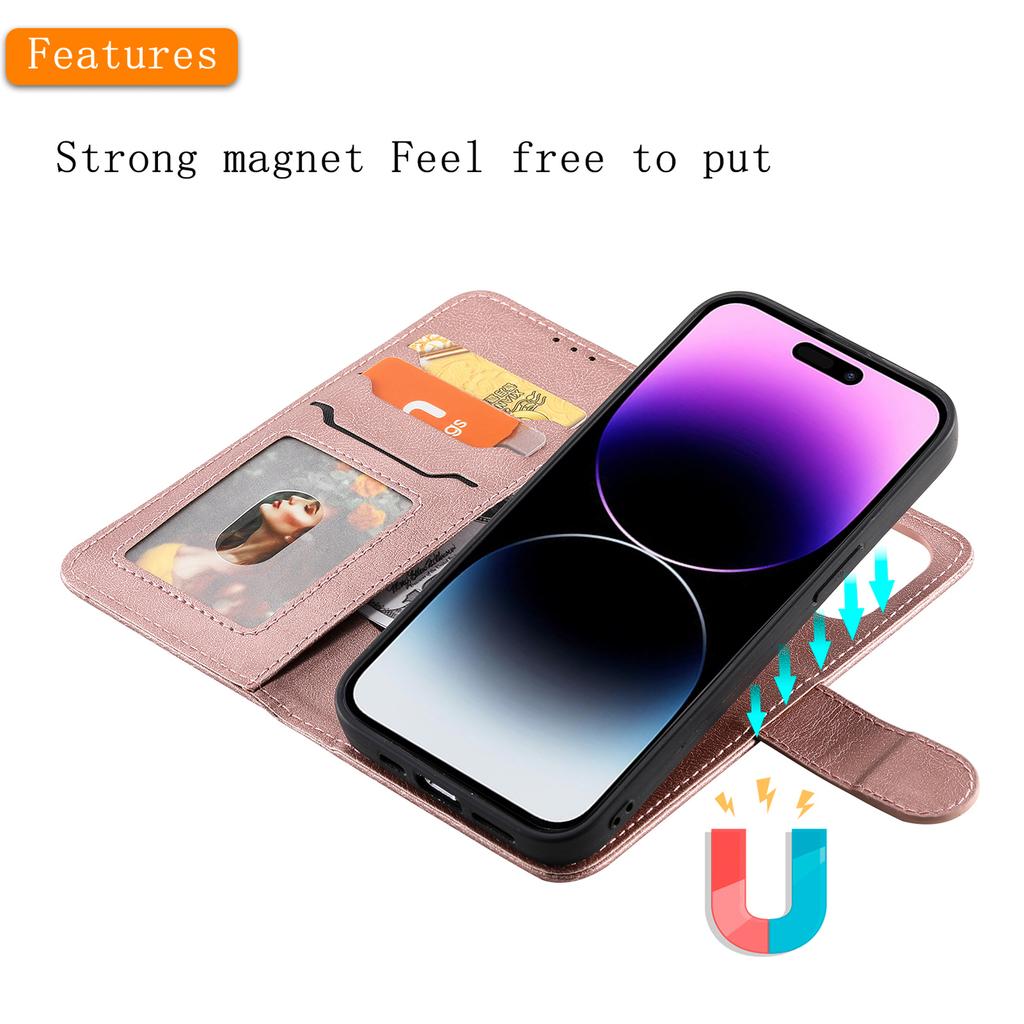 For iPhone 15 Pro Max Case 2 in 1 Detachable Magnetic Leather Wallet Mobile Cover with Strap