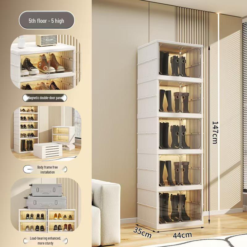 Double-Row Multi-Layer Foldable Shoe Cabinet with Dustproof AJ Storage Display Rack