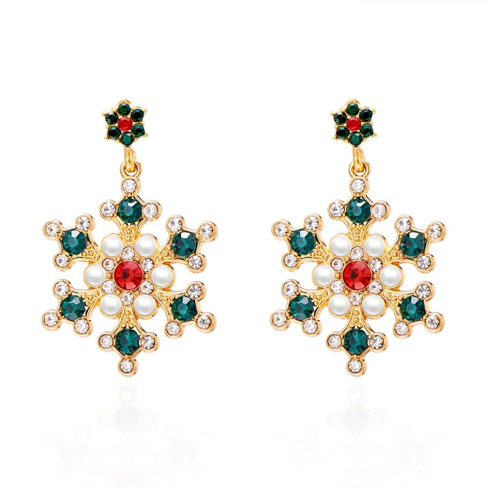 Pearl Christmas Stud Earrings Multicolor Xmas Dangle Earrings Sweet Snowflake Earrings  Holiday
