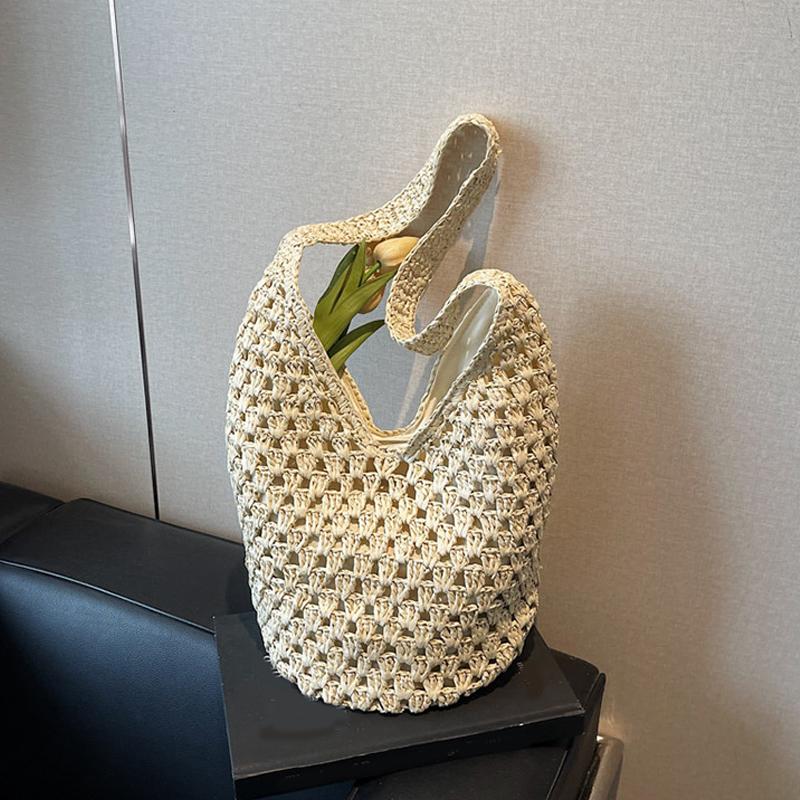 Women Knitting Shoulder Bag Hollow Out Beach Bag Large Capacity Aesthetic Tote Handbag Ladies Daily Handbag CLE