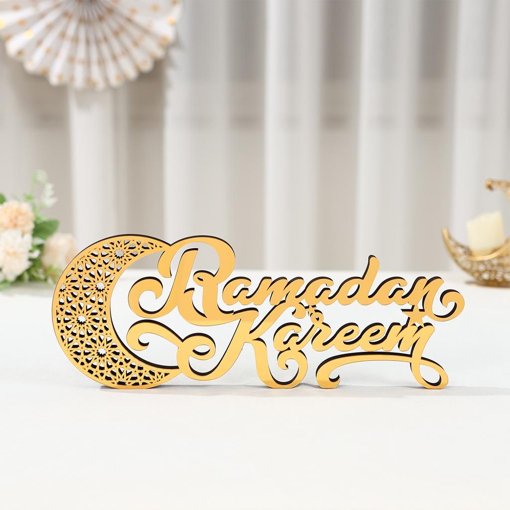 Ramadan Kareem Golden Acrylic Ornament 2025 Eid Mubarak Ramadan Decoration for Home Islamic Muslim Party Decor Eid Al Adha Gift
