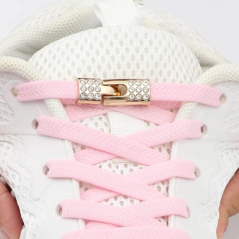 Elastic Laces Sneakers Diamond Cross Locks Shoelaces Without Ties Kids Adult 8MM Width No Tie Shoe Laces Rubber Bands Shoelace