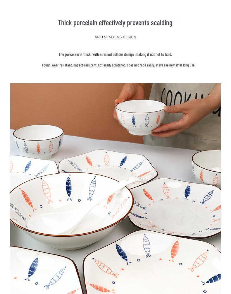Mengyuan 4-Piece 8.5-Inch Hexagonal Porcelain Plate Set – Creative Underglaze Color Dishware.