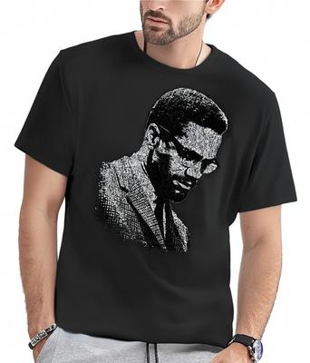 Baumwolle Malcolm X Schwarz-Weiß Porträt Muster Gedrucktes T-Shirt Lässiges Herren-T-Shirt Rundhals Baumwolle Kurzarm-T-Shirt