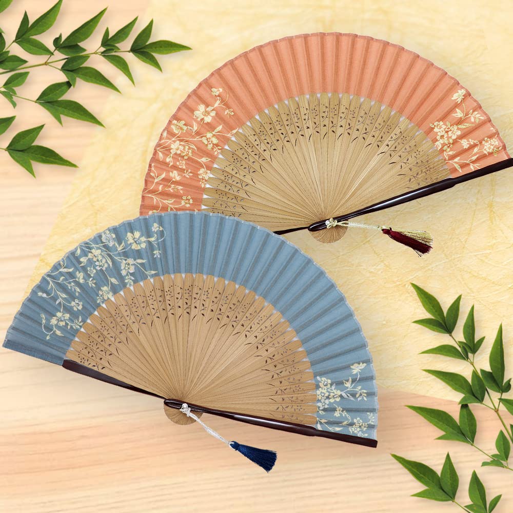 Fan Fan Set with Sara [Osaka Choseido] Fan, Women's, Stylish, Business, Bag, Holder, Handkerchief, (Coral)