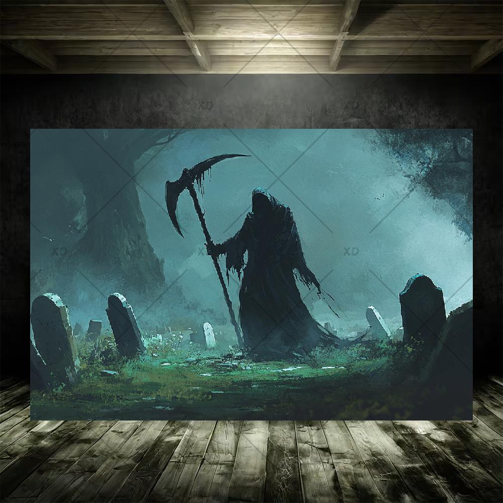 Grim Reaper Horror Halloween Party Decoration Background Spooky Graveyard Cemetery Backdrop Cosplay Photo Booth Studio Banner