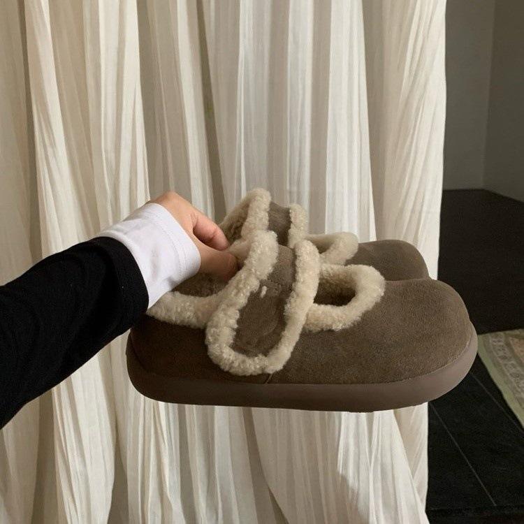 

Potato Mary Jane cotton shoes women s autumn and winter pedal Velcro velvet warm snow boots Birkenstocks 40