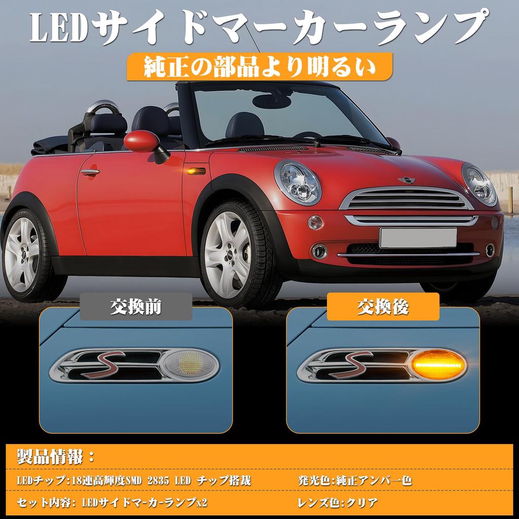 POPMOTORZ LED Side Marker Lights, Flashing Turn Signals for R50, R53, and R52 Minis, Mini One, Cooper, and Cooper S Convertibles, Vehicle Inspection C