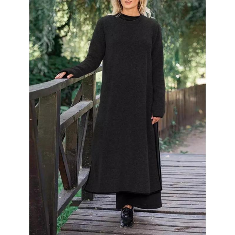 

Женская мода весна осень однотонный принт короткий рукав длинный рукав высокая талия повседневные платья XXXXXL чёрный