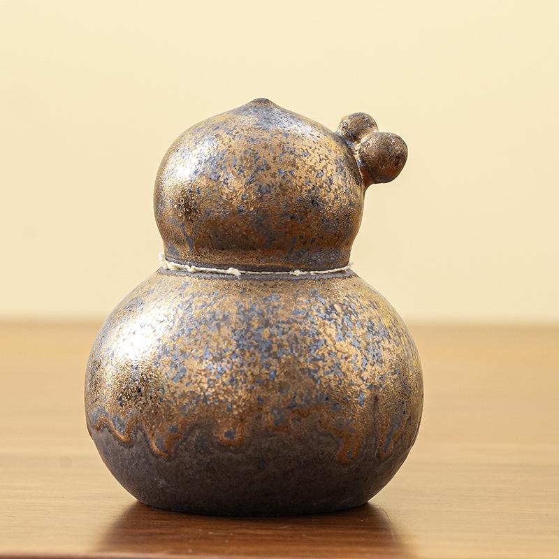 

Ceramic Gourd Storage Jar Vintage Rustic Pottery Candy Jar Household Moisture-proof Container for Nuts Coffee Beans and Herbs