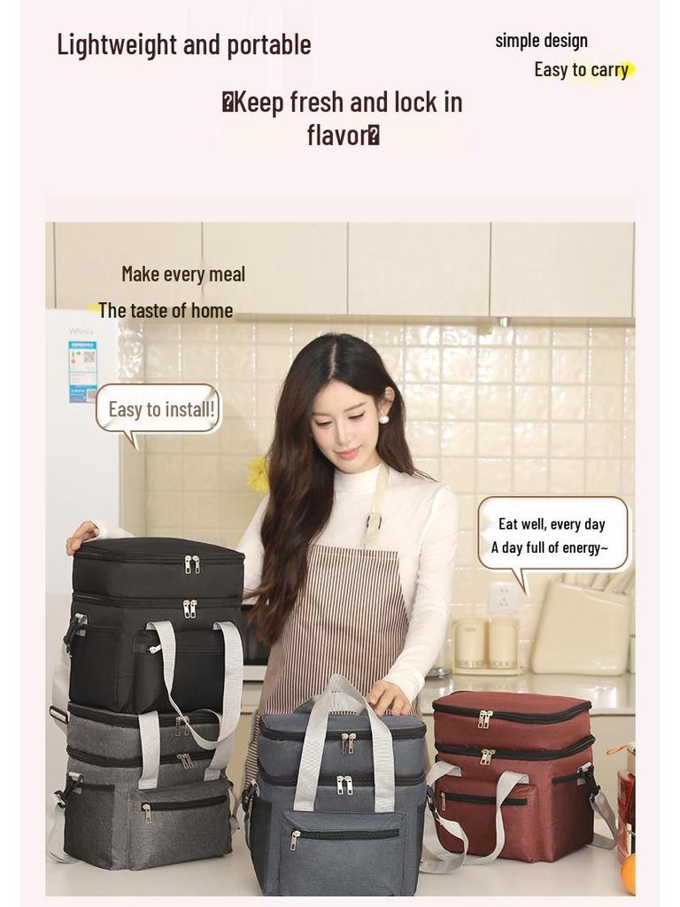 Large Capacity Double-Layer Lunch Bag for Outdoor Camping and Picnics with Optional Crossbody Strap