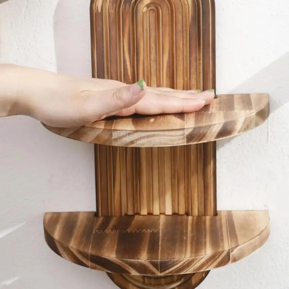 Oval Threaded Arched Floating Shelf Natural Artistic Wooden Stand Boho Style Rack  Plant Decorative
