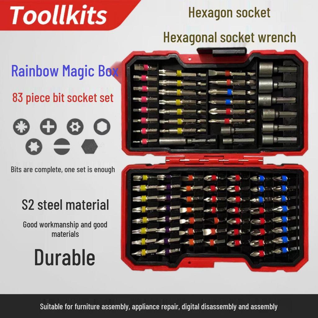 83-teiliges Regenbogen-Zauberkasten Schraubendreher- und Bit-Set - Elektrisch, Sechskant, Schlitz, Kreuzschlitz