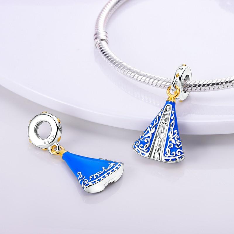 Sky Blue Color Decorative Charms Bead Elements Genuine Copper Butterflies Flower Moon Pendant Piece Suitable For Authentic Bracelet Style Jewelry