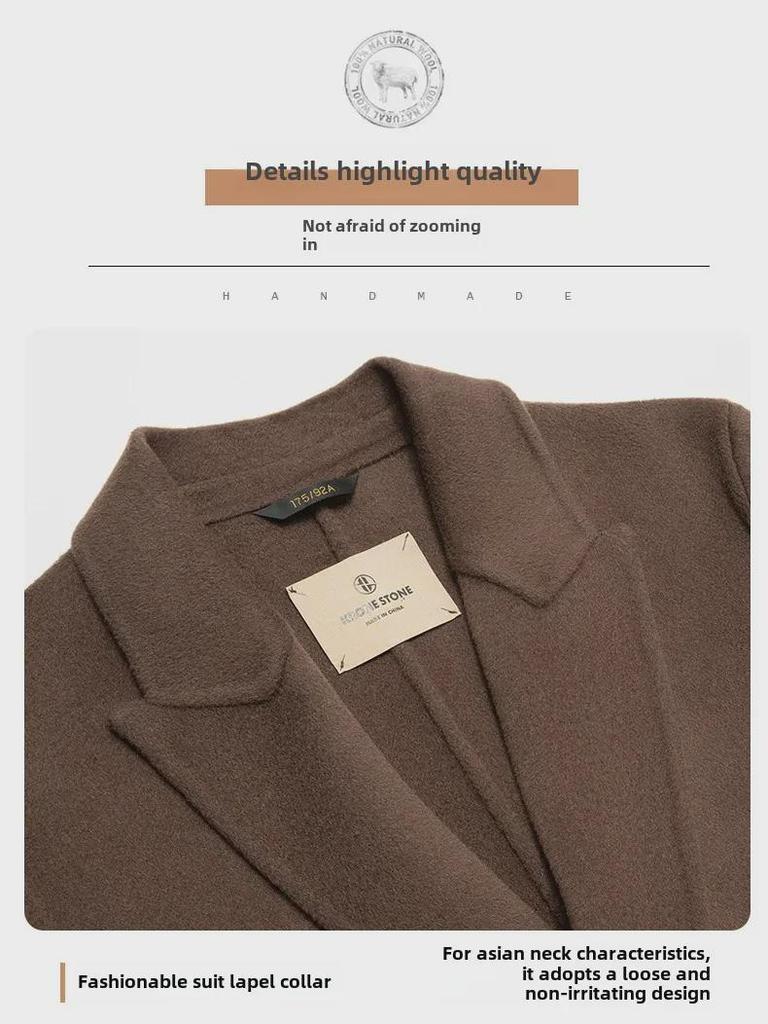 Men’s Handmade 100% Wool Double-Breasted Coat for Autumn/Winter