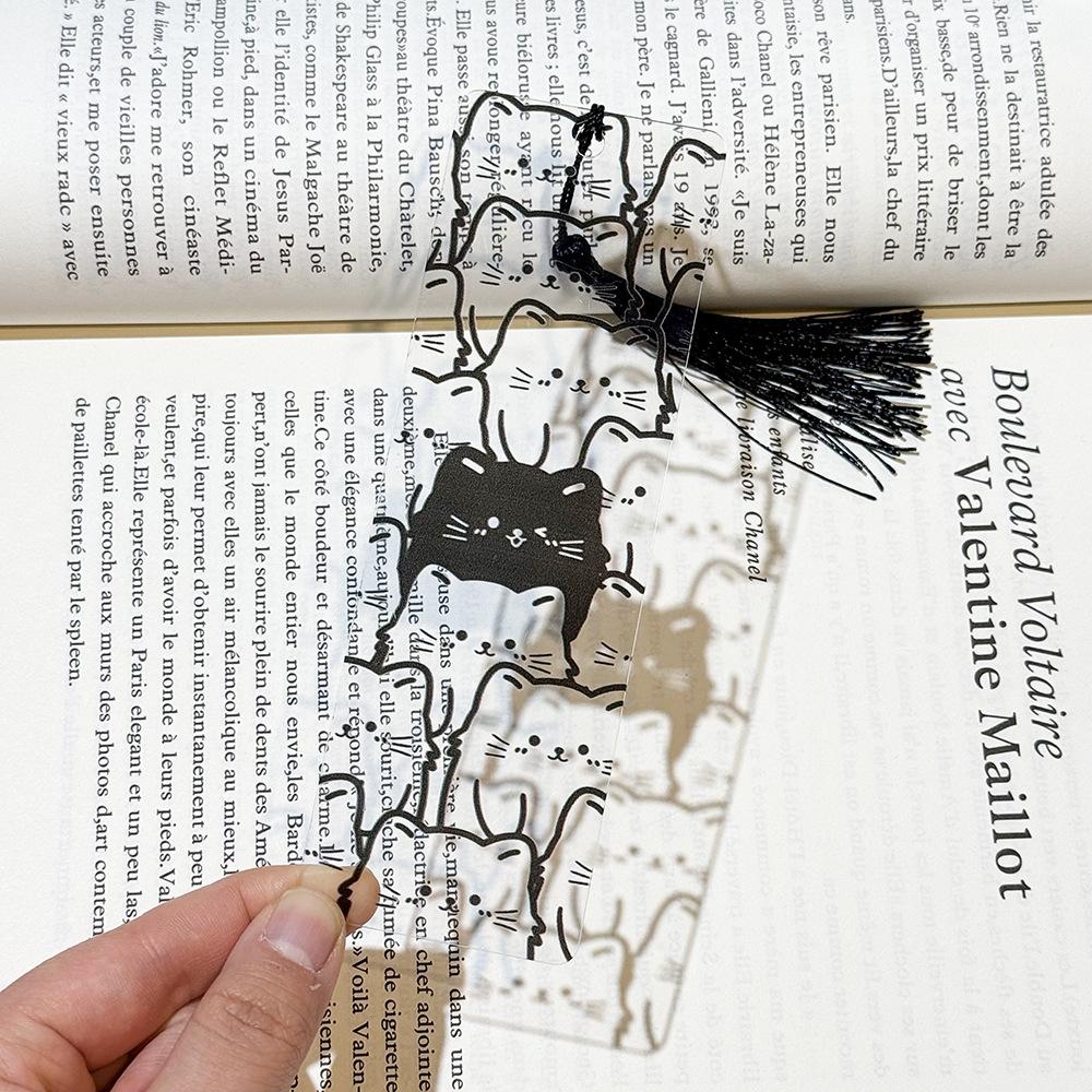 New Creative Black and White Cat Bookmark Translucent Acrylic Bookmark Tassel Pendant Bookmark Pet Lover Gift