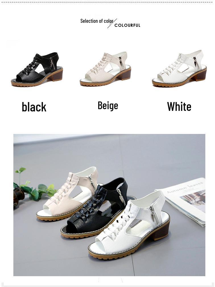 Plus Size Women's Peep Toe Sandals - Chunky, Flat, and Mid Heel Options with Tendon Sole & Side Zipper for Summer.