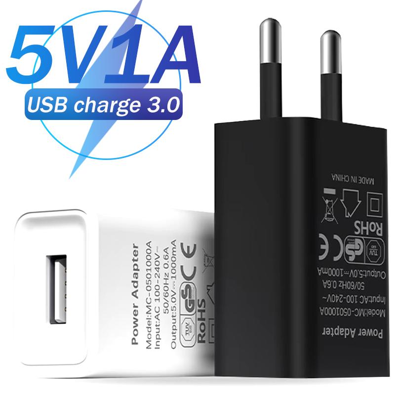 EU Plug 5V 1A Universal USB Wall CellPhone Charger Portable Charging Block Travel Power Adapters For IPhone IPad Samsung Xiaomi