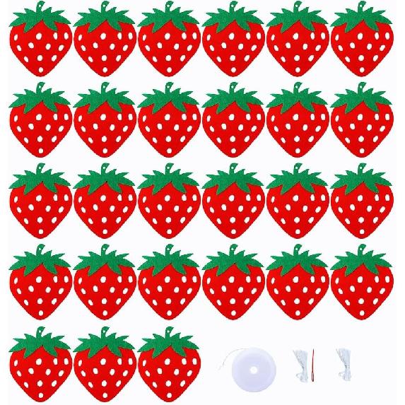 27 PCS Strawberry Ornaments Felt Hanging Strawberry Party Decorations Summer Fruit Ornaments Holiday Decorations