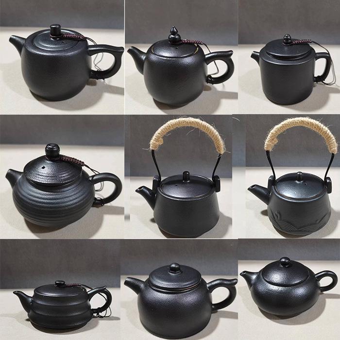 Special Clearance: Black Pottery Teapot Set - Japanese Retro Coarse Ceramic, Anti-Scald, Side Handle, Kung Fu Style