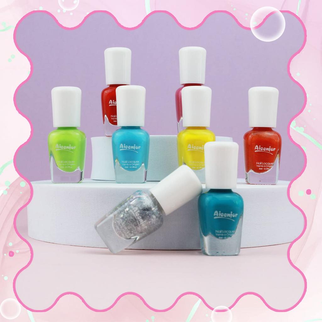 Aieenjor Kids' Peel-Off Nail Polish, Water-Based, Non-Toxic, 12 Colors, Kids' Nail Polish Set, Girl's Toy, Birthday Gift for Girls, 1.0 Piece