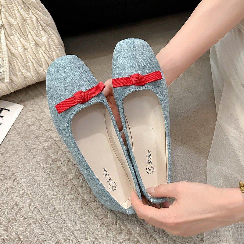 New French Spring and Autumn Evening Wind Fairy Shallow Mouth Single Shoes Female Gentle Flat-bottomed Doudou Shoes Red Pedal