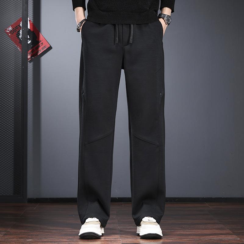 Heavy high-end casual pants men's new autumn and winter loose straight trousers drawstring air layer elastic sweatpants