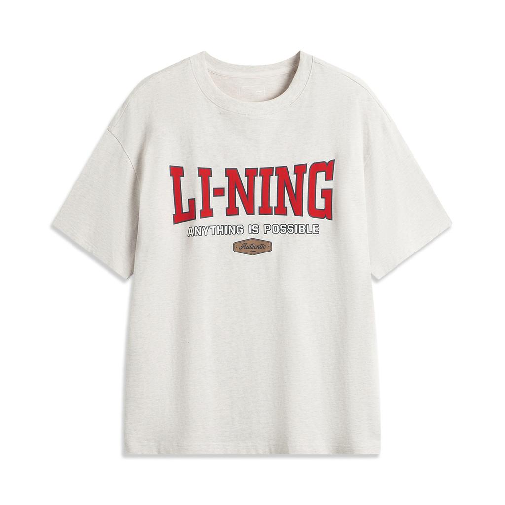 Li Ning Sports Lifestyle Series High Street American Vintage Casual Simple Solid Color Round Neck Pullover Loose Short Sleeve T-Shirt AHSV261-1