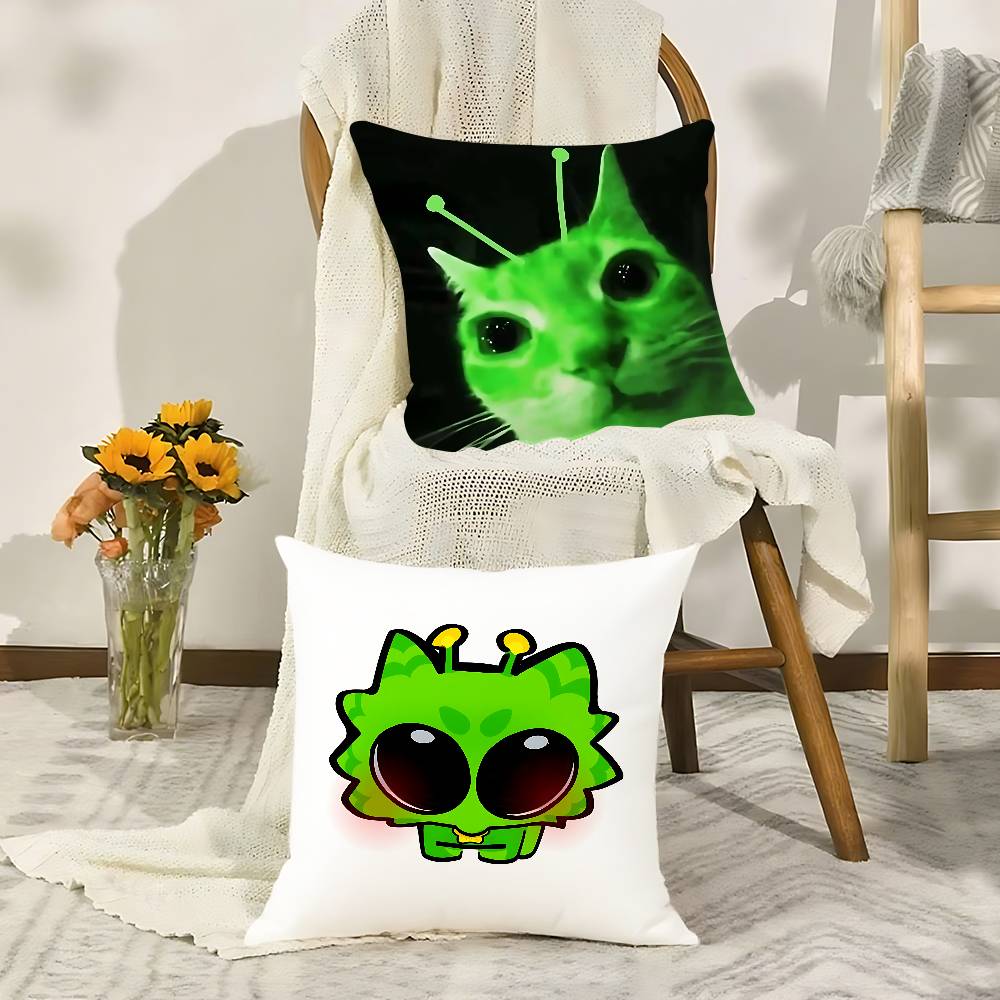 Cute Green Alien Cat Case Plush Fabric Soft Pillowcase Double Sided Print Cushion Cover Household Gifts