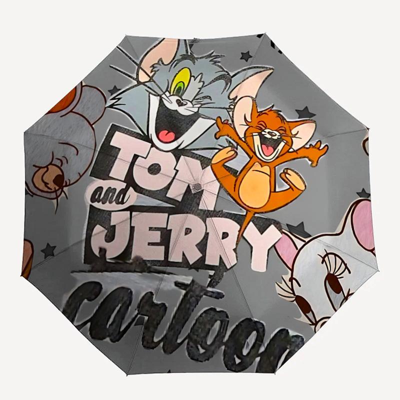 Tom Jerry Auto Open/close, 8-Rib Iron Frame, Compact Folding Umbrella All-Season 0808098