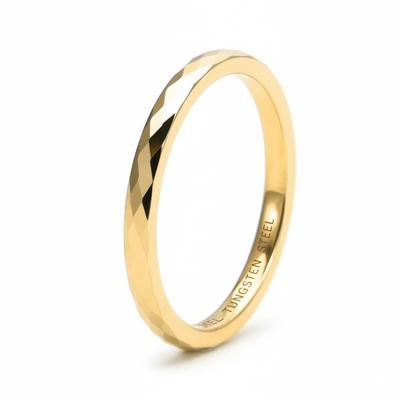 Minimalist Style 2mm Faceted Diamond Cut Tungsten Carbide Ring Trendy 18K Gold Plated Jewelry Perfect Gift for Women