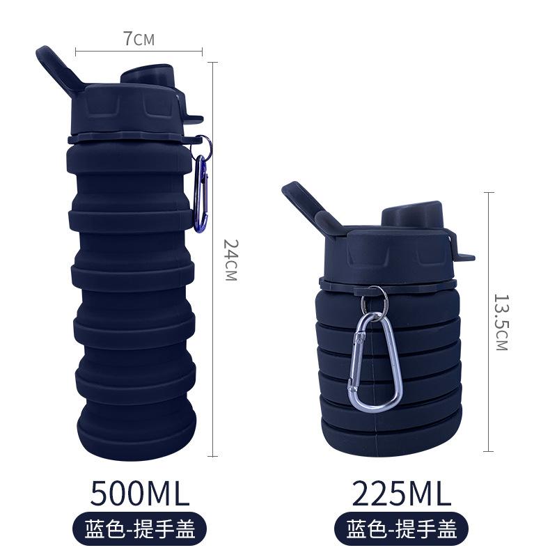 500ML Lightweight Retractable Silicone Bottle Folding Water Bottle Outdoor Use Travel Drinking Cup With Carabiner Collapsible Cup