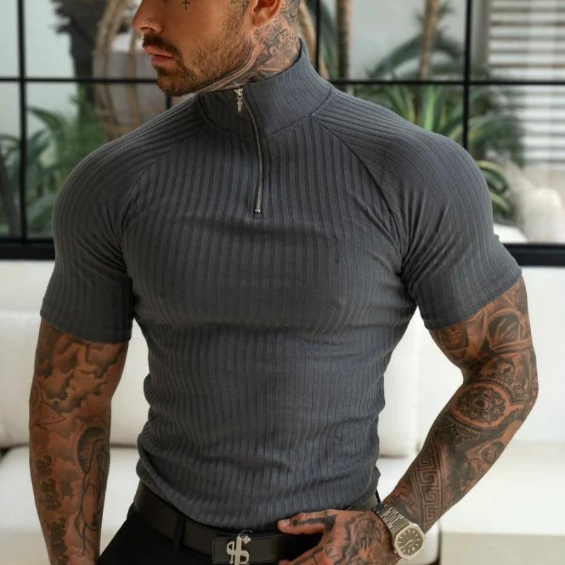 

Spring and Summer New European and American Hot Dopamine Base Casual Stand Collar Solid Color Zipper Versatile Short Sleeves L серый